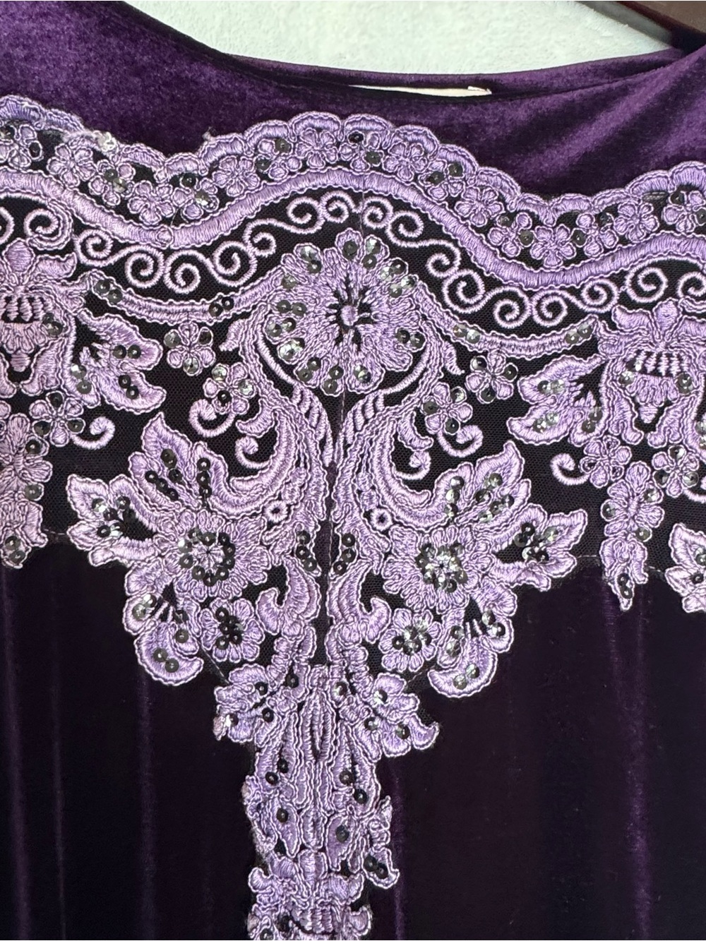 Daffic Italy Velvet Maxi Dress Embroidered Purple Gothic Boho Oversized - Picture 8 of 11